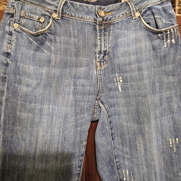 Seven7 Light Blue Premium Denim with Gold And Silver Sequined Accents. - Picture 2 of 5